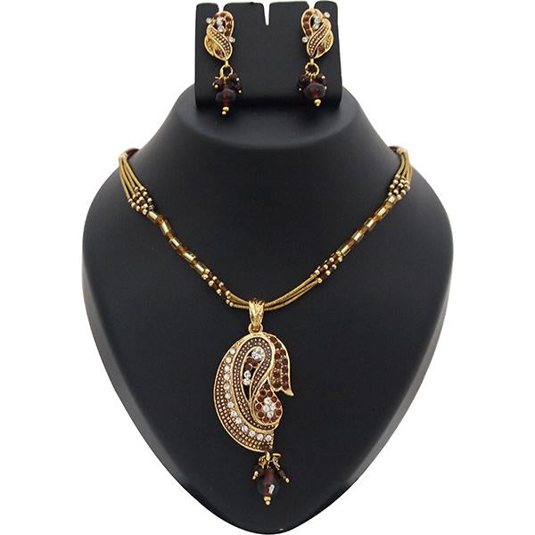 Kriaa Brown Austrian Stone Gold Plated Pendant Set