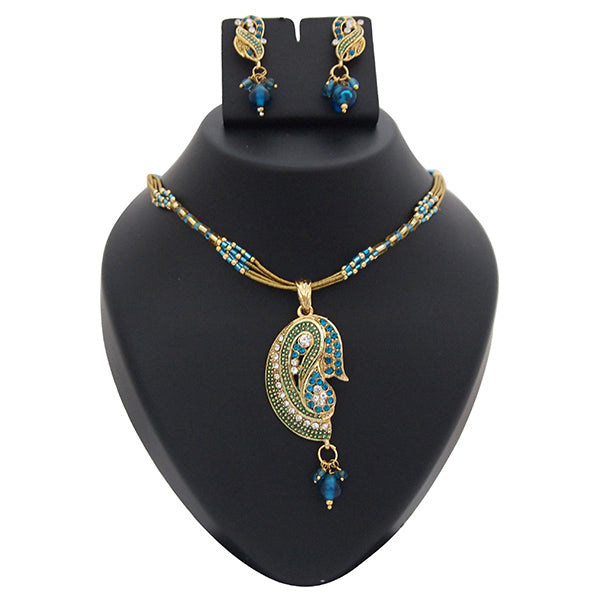 Kriaa Blue Meenakari Austrian Stone Gold Plated Pendant Set