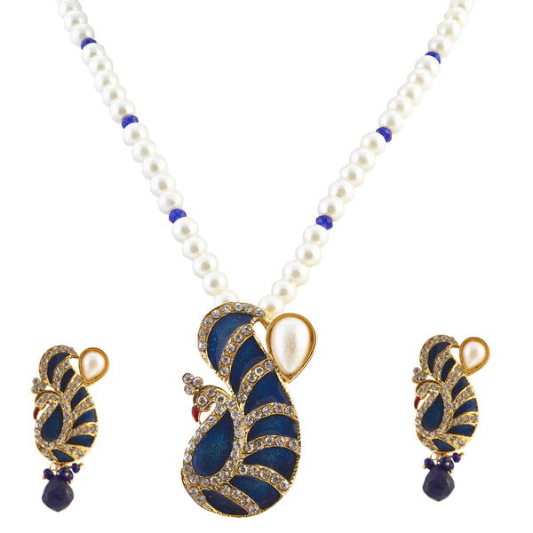 Apurva Pearls Austrian Stone Peacock Pearl Pendant Set
