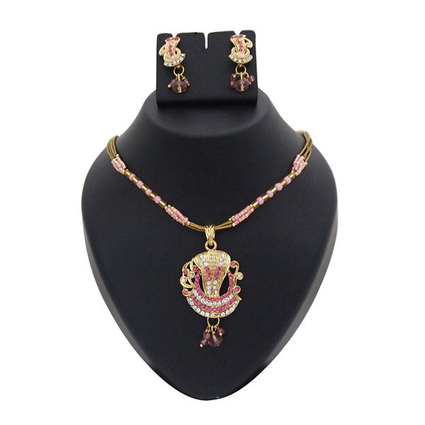 Kriaa Pink Austrian Stone Gold Plated Pendant Set