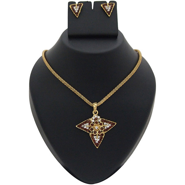 Kriaa Brown Austrian Stone Gold Plated Pendant Set