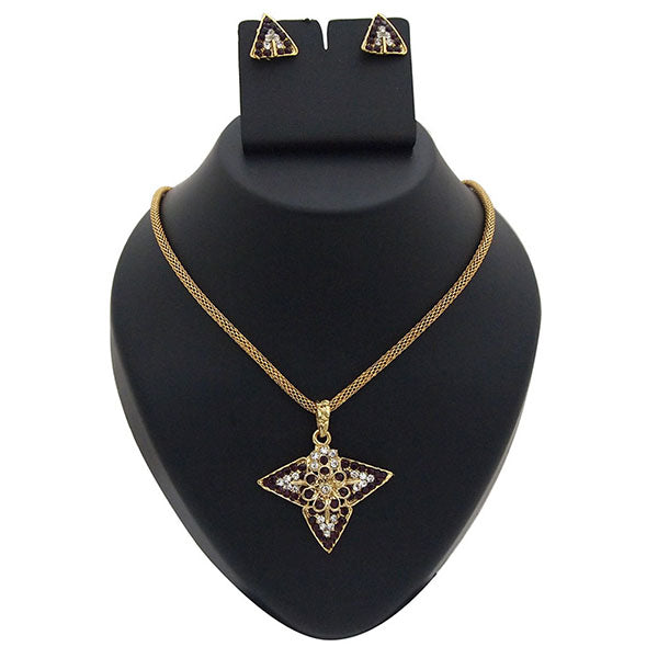 Kriaa Black Austrian Stone Gold Plated Pendant Set