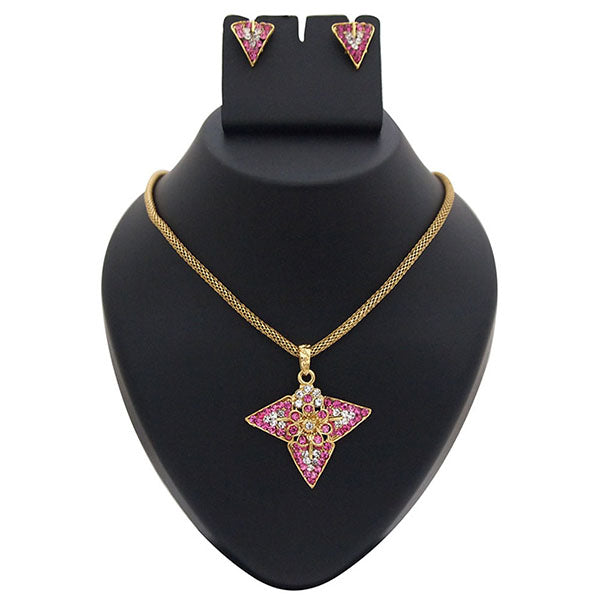 Kriaa Pink Austrian Stone Gold Plated Pendant Set