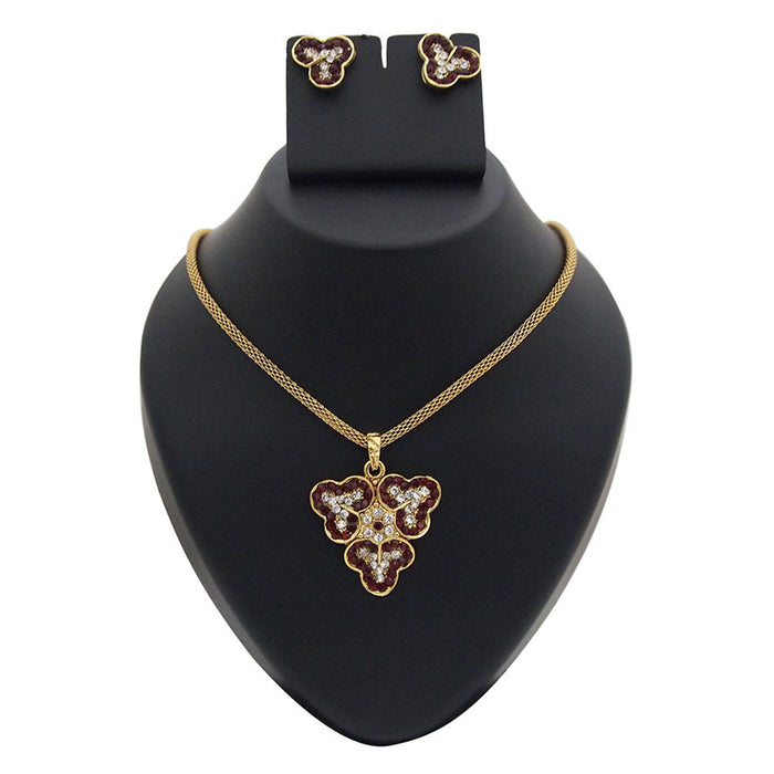 Kriaa Red Austrian Stone Gold Plated Pendant Set
