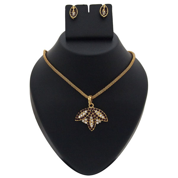 Kriaa Purple Austrian Stone Gold Plated Pendant Set