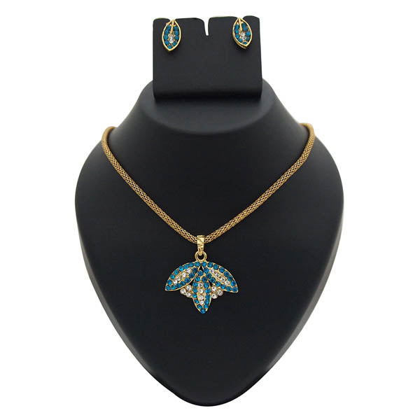 Kriaa Blue Austrian Stone Gold Plated Pendant Set