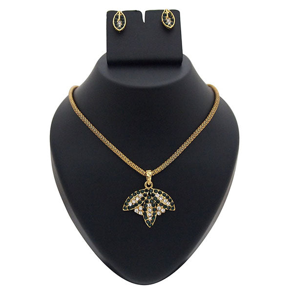 Kriaa Green Austrian Stone Gold Plated Pendant Set