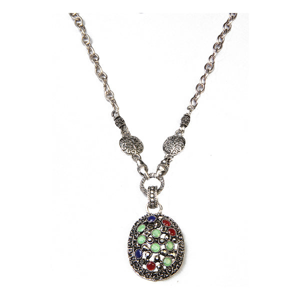 Urthn Multicolor Austrian Stone Rhodium Plated Chain Pendant