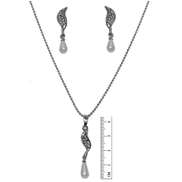 Regina Austrian Stone Pearl Rhodium Plated Pendant Set
