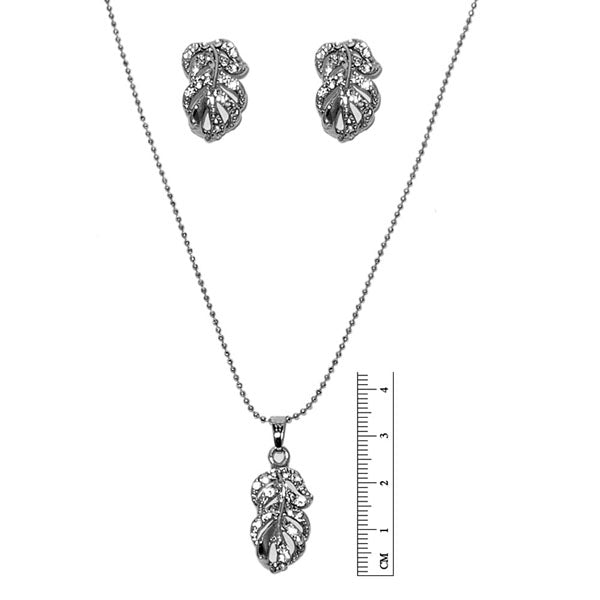Regina Austrian Stone Leaf Rhodium Plated Pendant Set