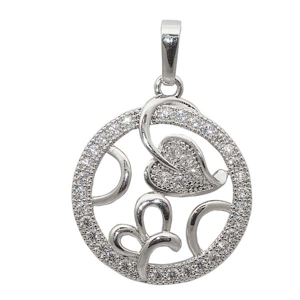 Romance Cubic Zirconia Diamond Round Silver Plated Pendant