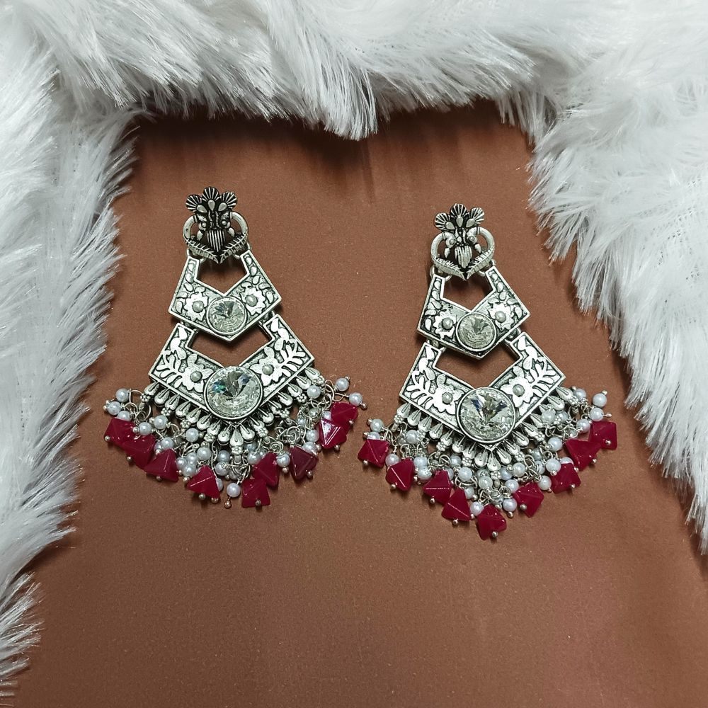 JewelMaze Crystal Stone Silver Plated Dangler Earrings
