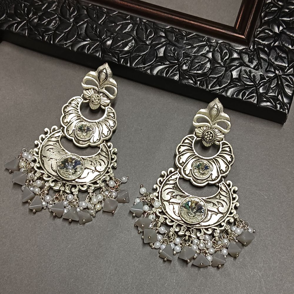 JewelMaze Crystal Stone Silver Plated Dangler Earrings