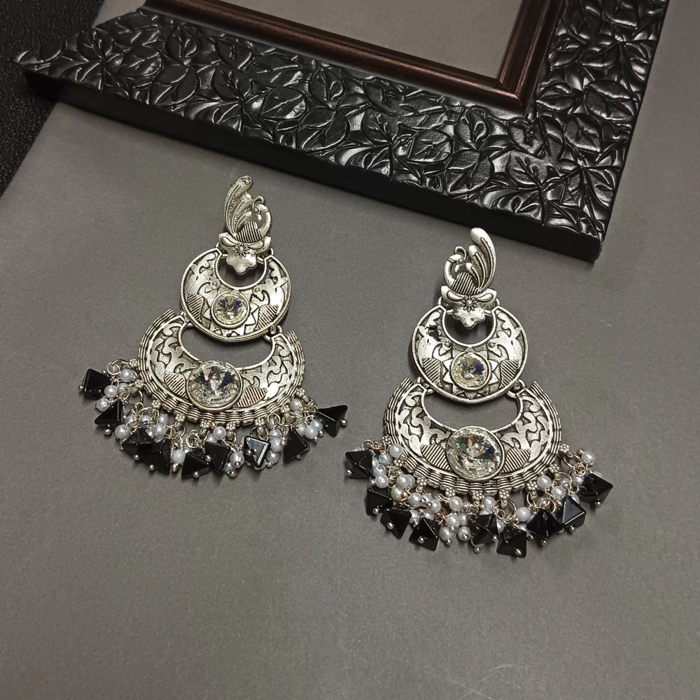 JewelMaze Crystal Stone Silver Plated Dangler Earrings