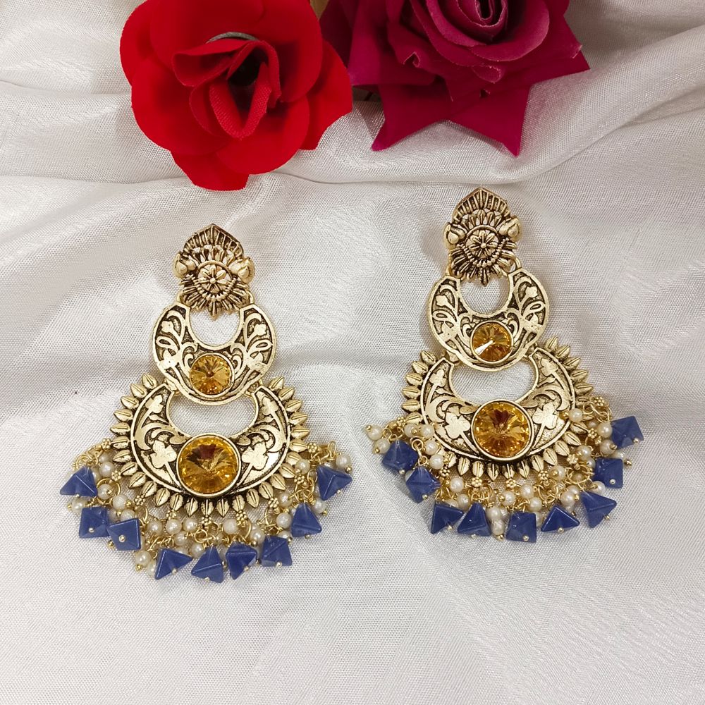 JewelMaze Crystal Stone Gold Plated Dangler Earrings