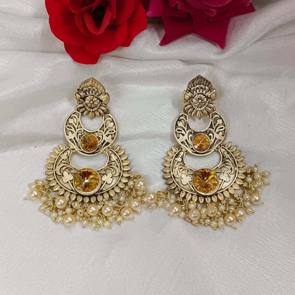 JewelMaze Crystal Stone Gold Plated Dangler Earrings