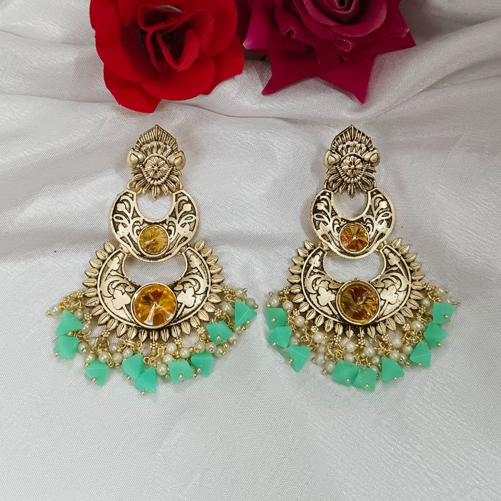 JewelMaze Crystal Stone Gold Plated Dangler Earrings