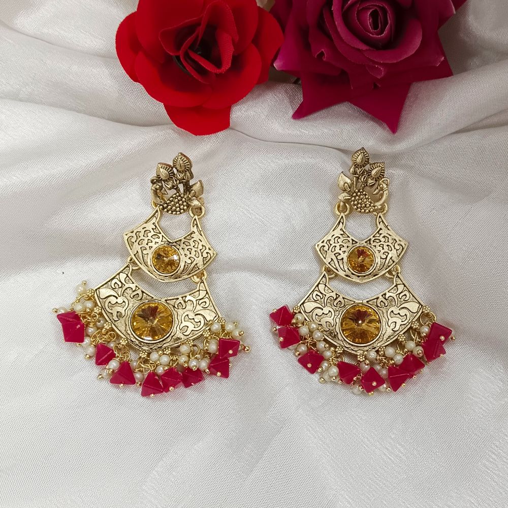 JewelMaze Crystal Stone Gold Plated Dangler Earrings