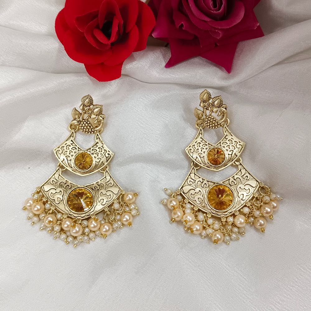 JewelMaze Crystal Stone Gold Plated Dangler Earrings