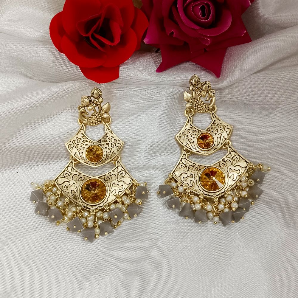 JewelMaze Crystal Stone Gold Plated Dangler Earrings