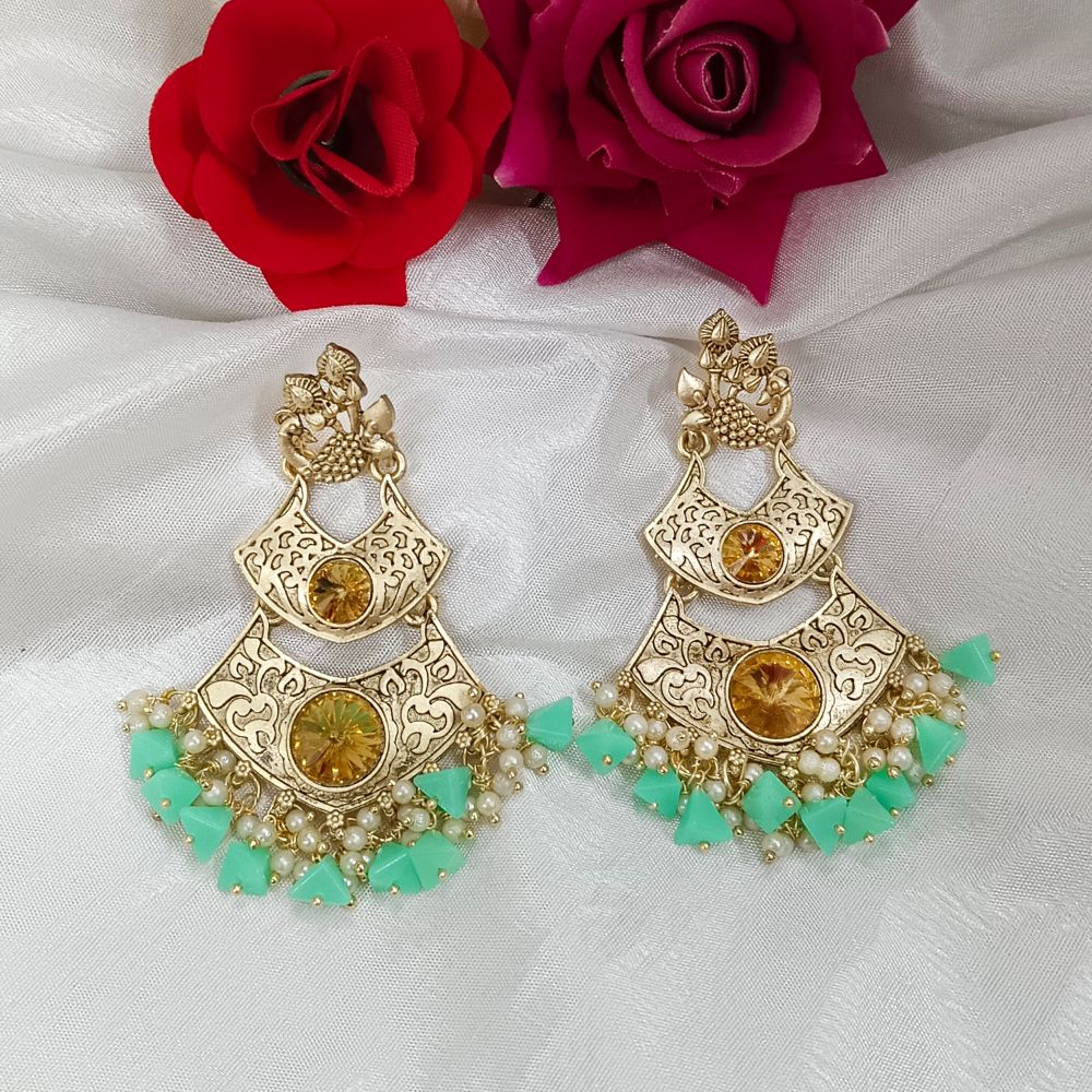 JewelMaze Crystal Stone Gold Plated Dangler Earrings