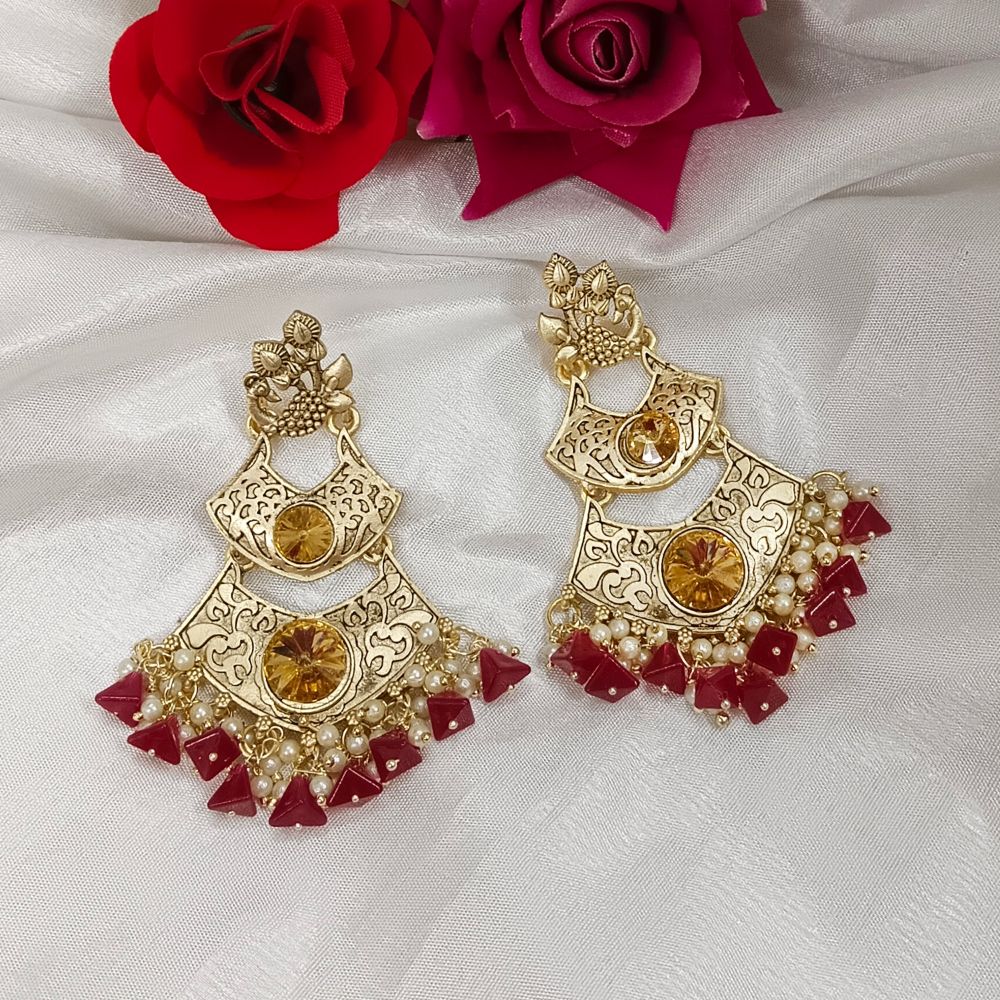 JewelMaze Crystal Stone Gold Plated Dangler Earrings