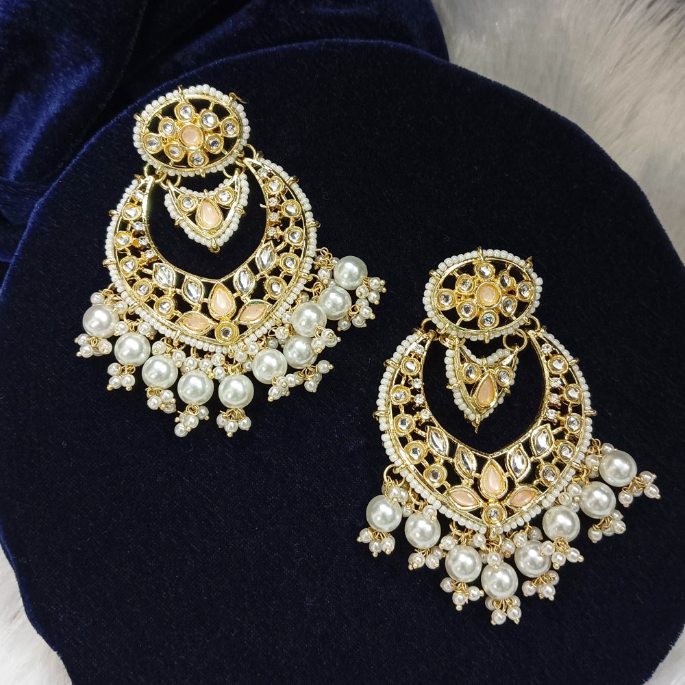 JewelMaze Kundan Stone Gold Plated Dangler Earrings