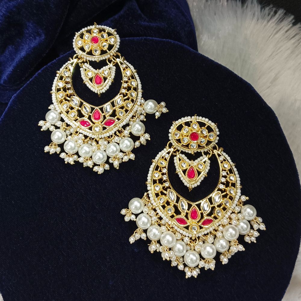 JewelMaze Kundan Stone Gold Plated Dangler Earrings