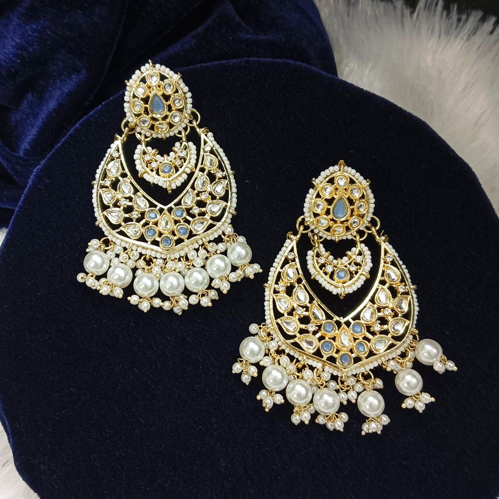 JewelMaze Kundan Stone Gold Plated Dangler Earrings