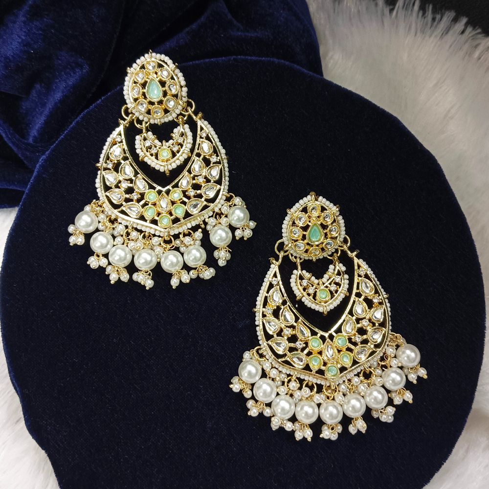 JewelMaze Kundan Stone Gold Plated Dangler Earrings