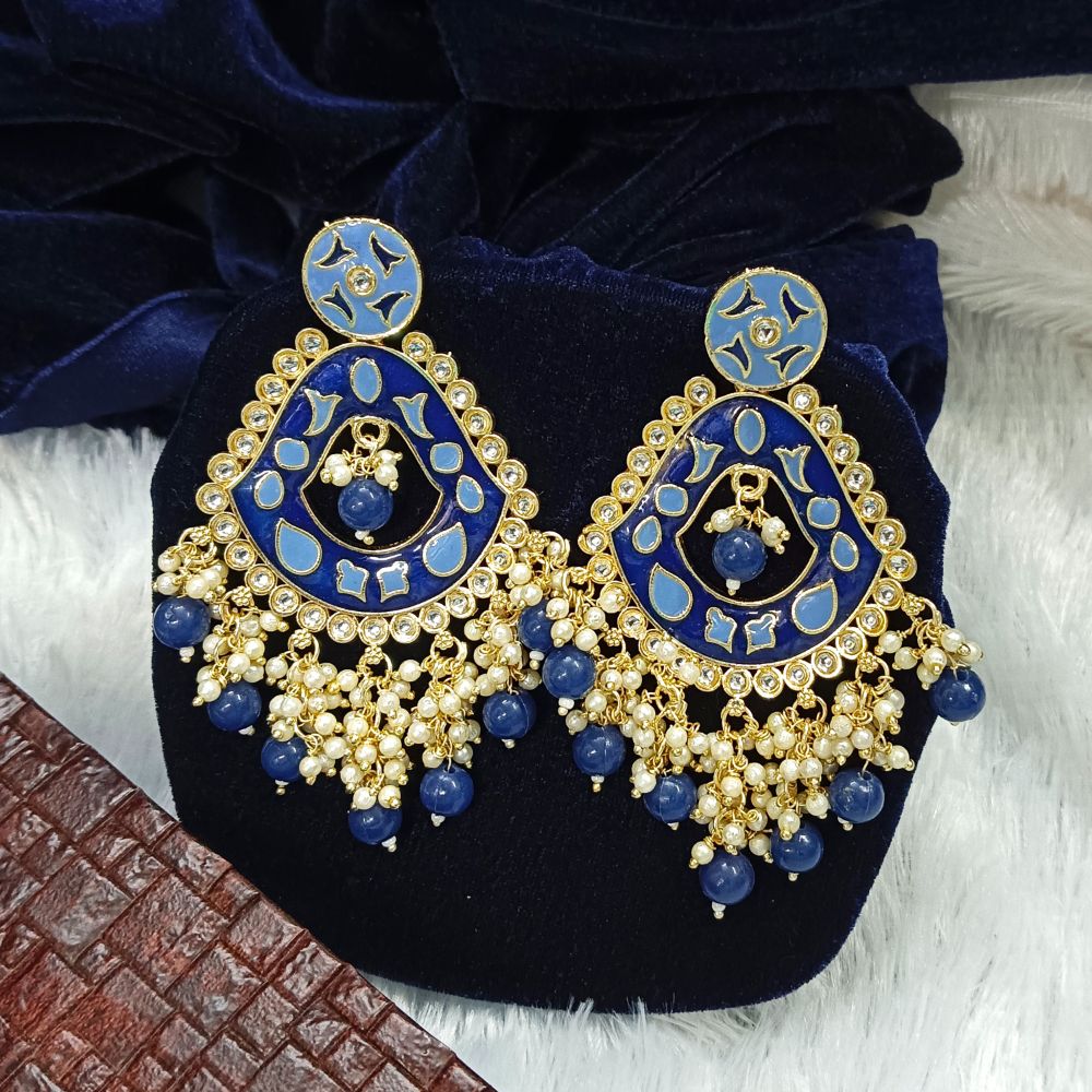 JewelMaze Meenakari & Beads Gold Plated Dangler Earrings