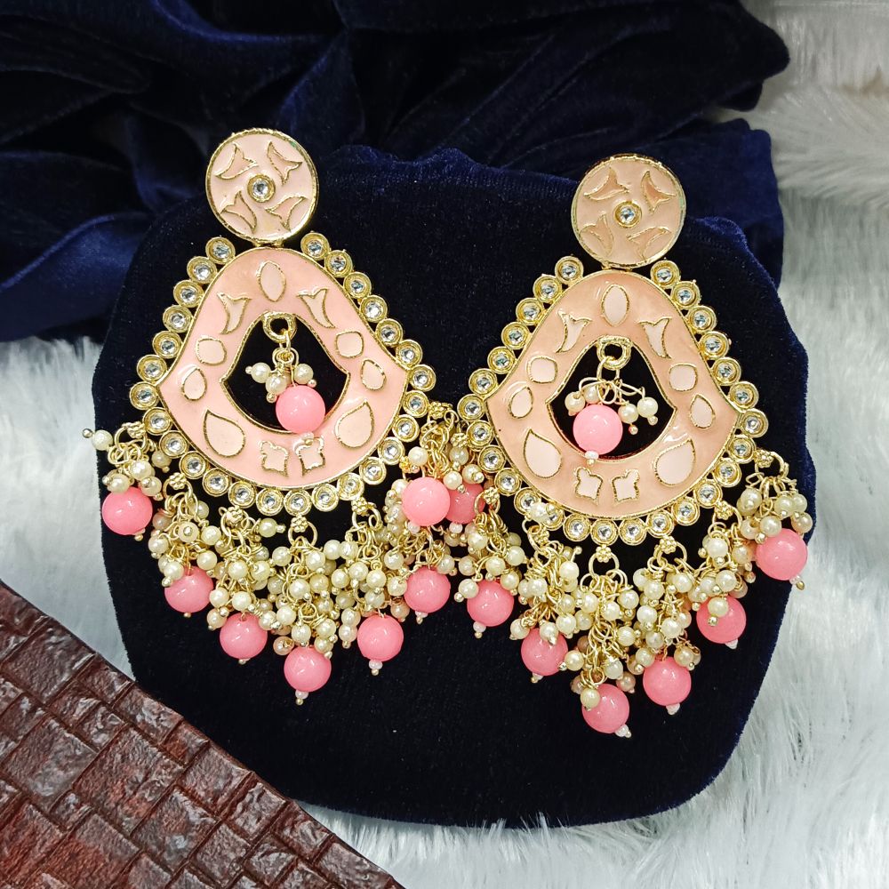 JewelMaze Meenakari & Beads Gold Plated Dangler Earrings