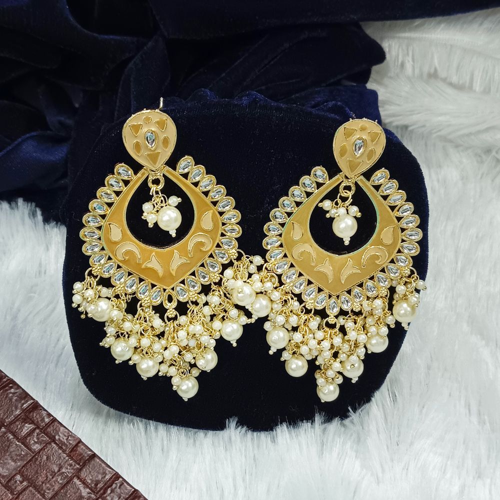 JewelMaze Meenakari & Kundan Stone Gold Plated Dangler Earrings