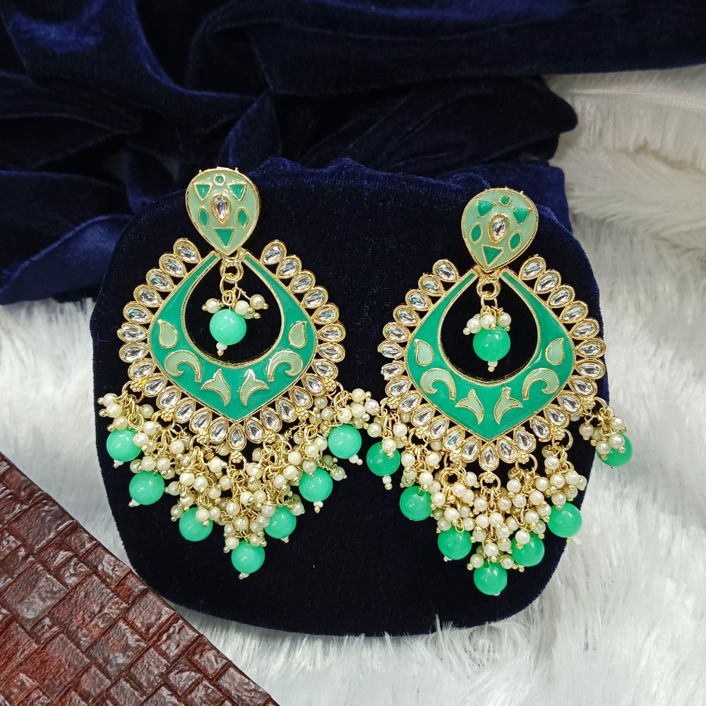 JewelMaze Meenakari & Kundan Stone Gold Plated Dangler Earrings