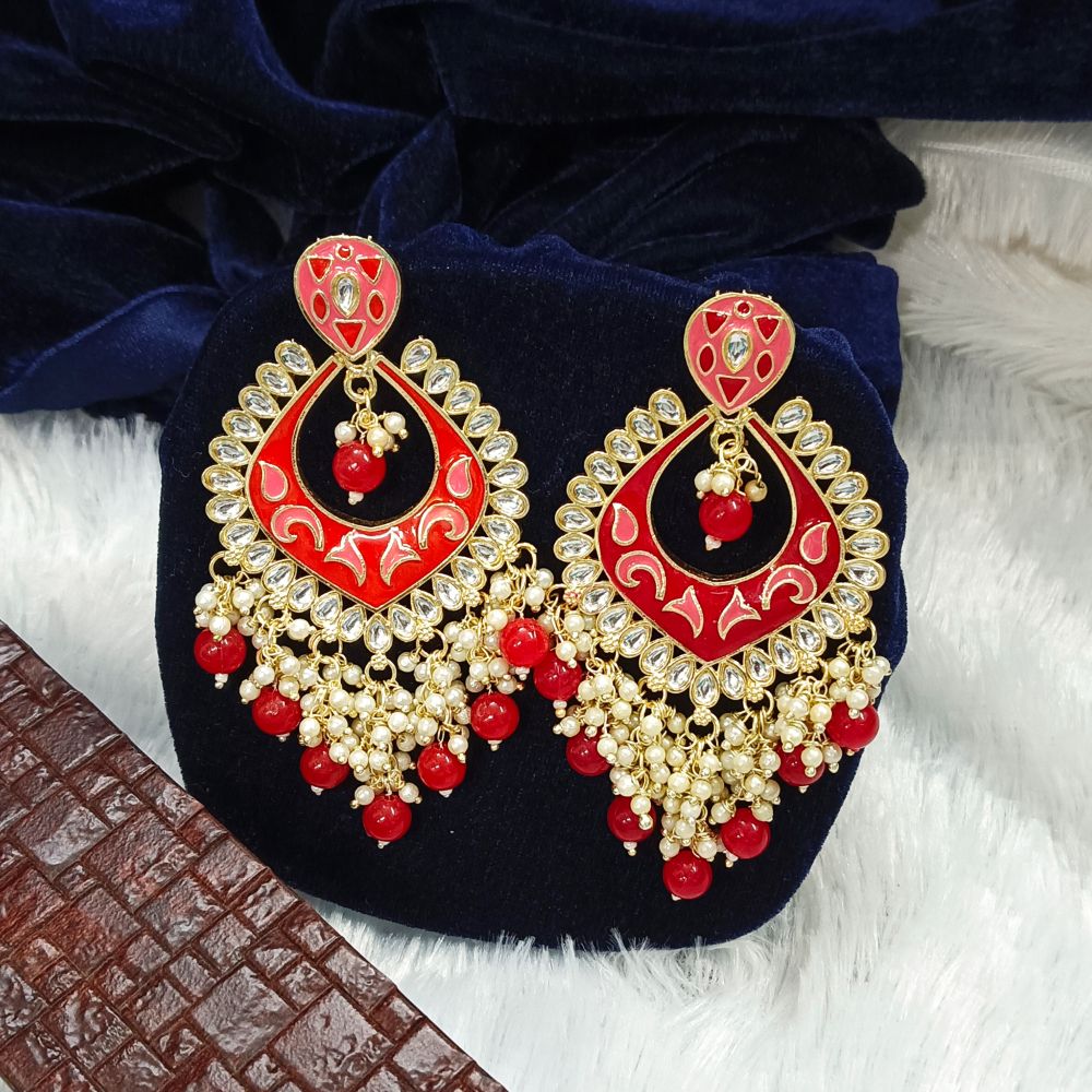 JewelMaze Meenakari & Kundan Stone Gold Plated Dangler Earrings
