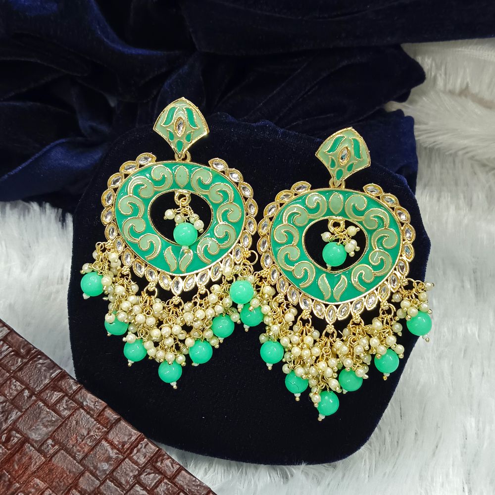 JewelMaze Meenakari & Kundan Stone Gold Plated Dangler Earrings