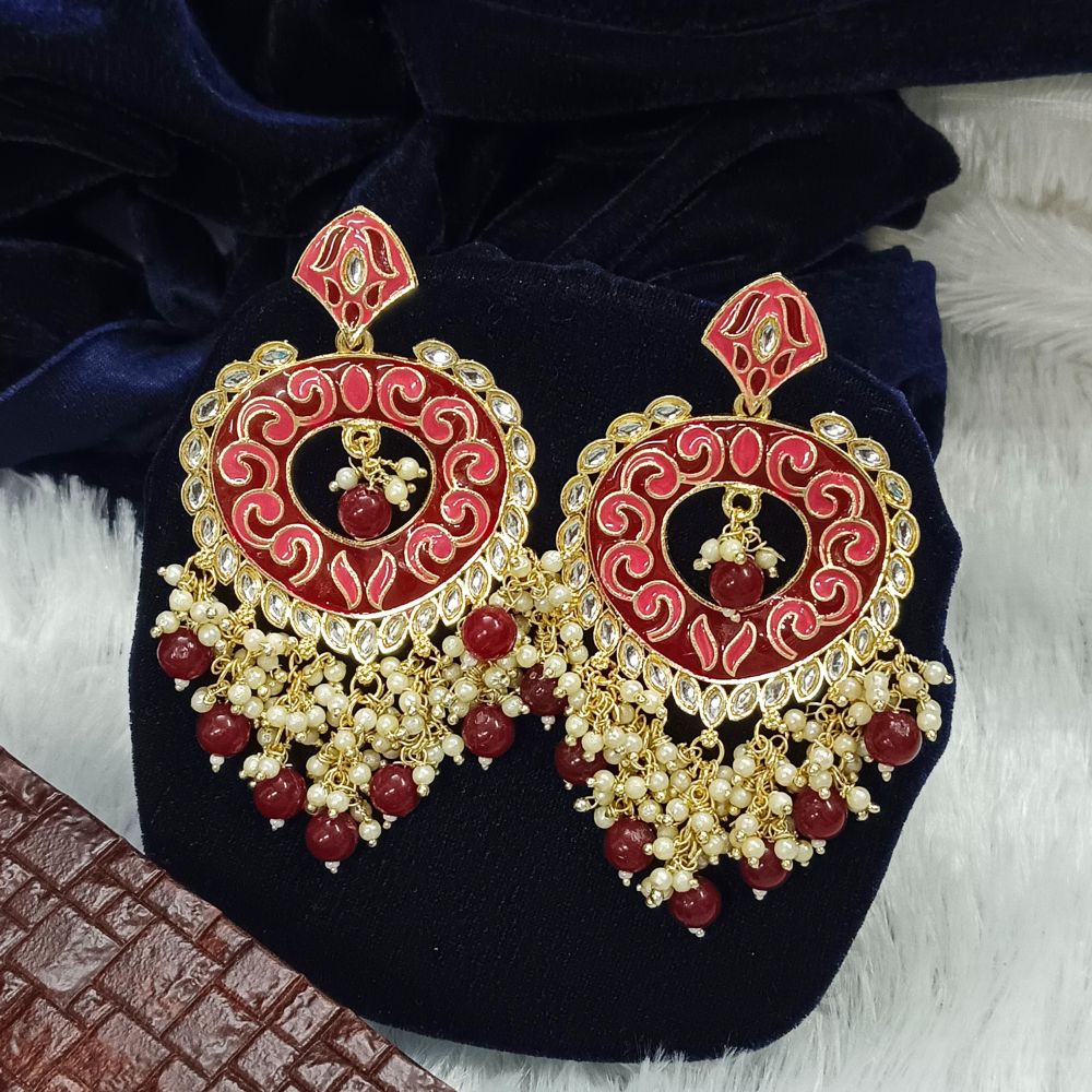 JewelMaze Meenakari & Kundan Stone Gold Plated Dangler Earrings