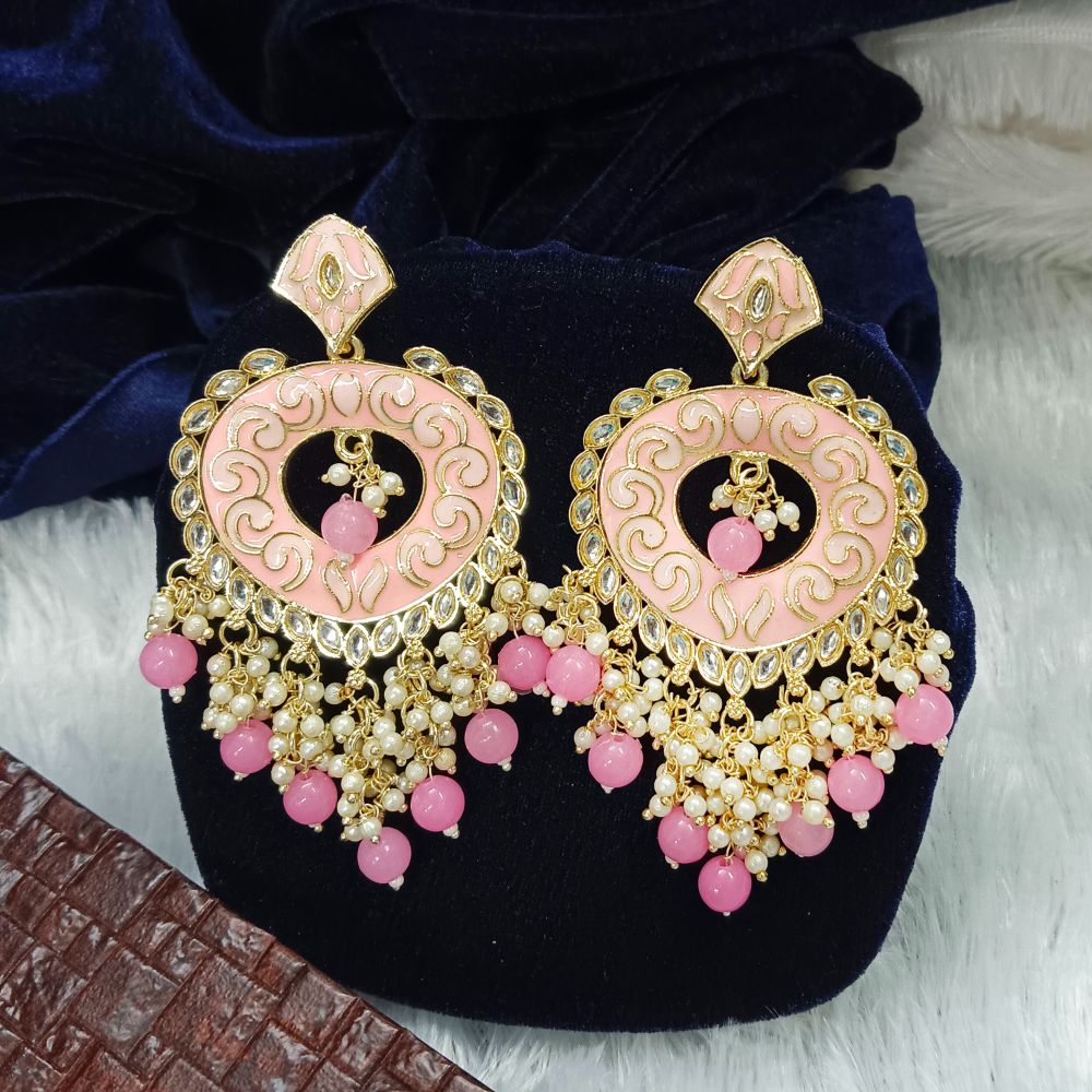 JewelMaze Meenakari & Kundan Stone Gold Plated Dangler Earrings