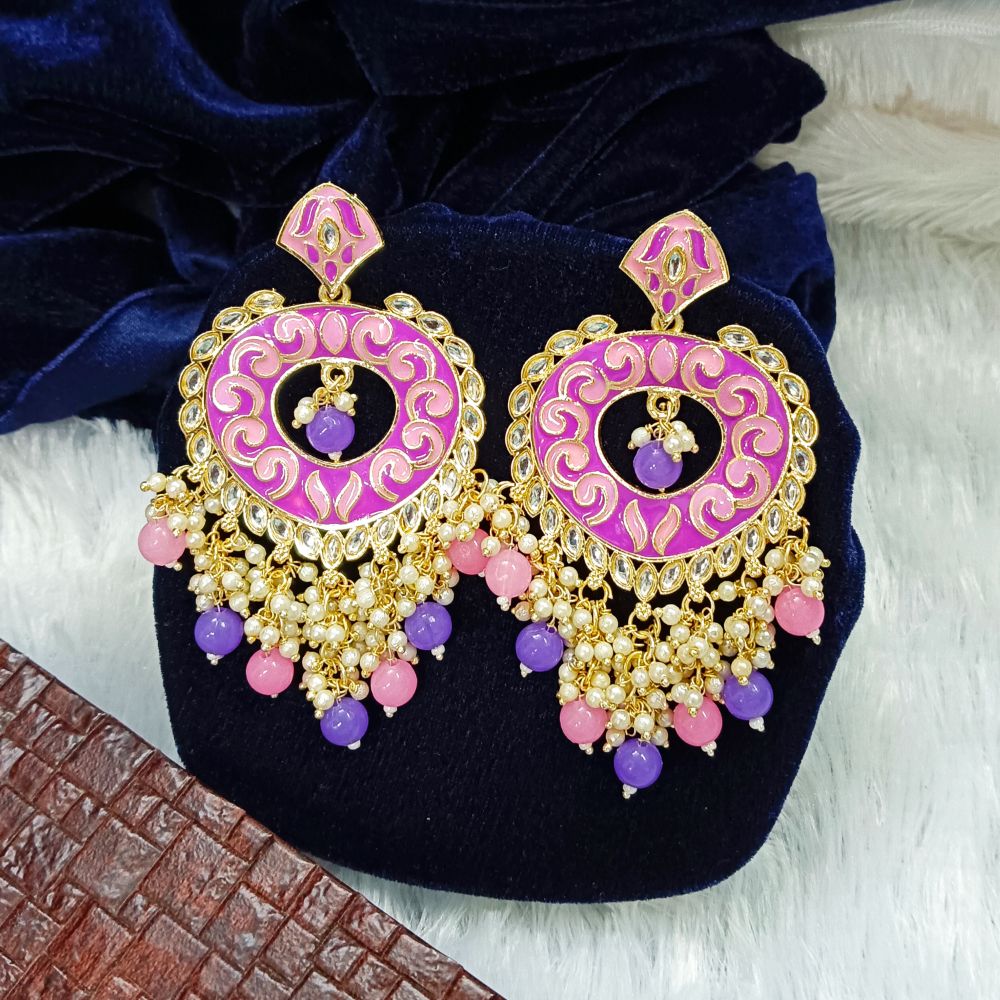 JewelMaze Meenakari & Kundan Stone Gold Plated Dangler Earrings