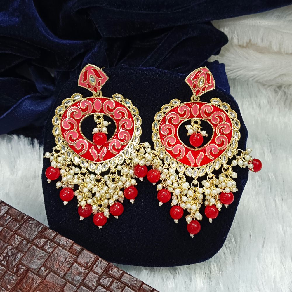 JewelMaze Meenakari & Kundan Stone Gold Plated Dangler Earrings