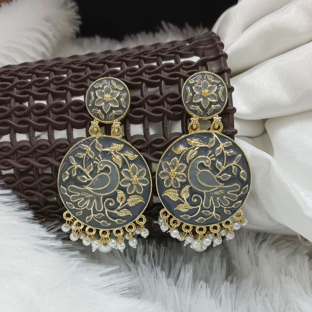 JewelMaze Gold Plated Meenakari Peacock Dangler Earrings
