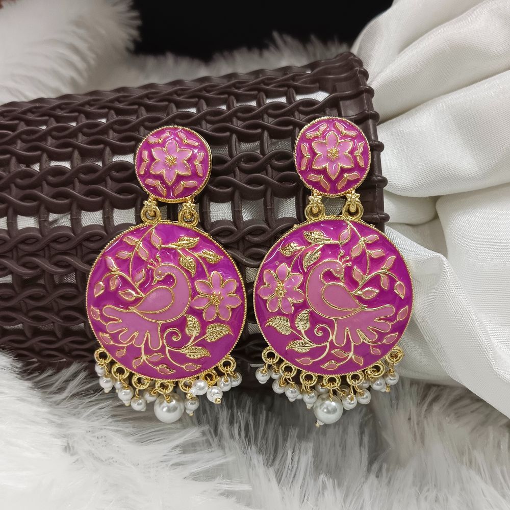 JewelMaze Gold Plated Meenakari Peacock Dangler Earrings