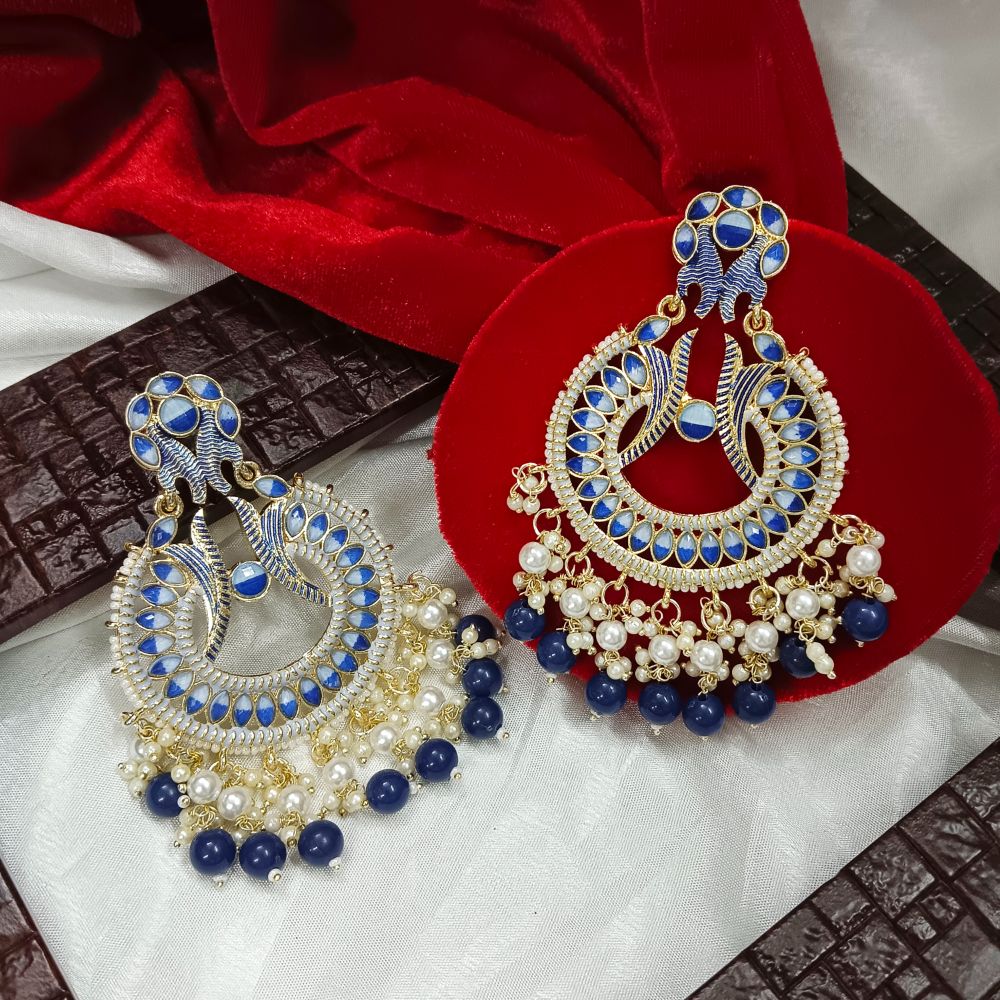 JewelMaze Meenaakri & Beads Gold Plated Dangler Earrings