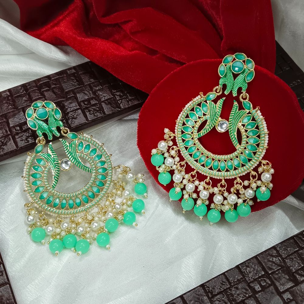 JewelMaze Meenaakri & Beads Gold Plated Dangler Earrings