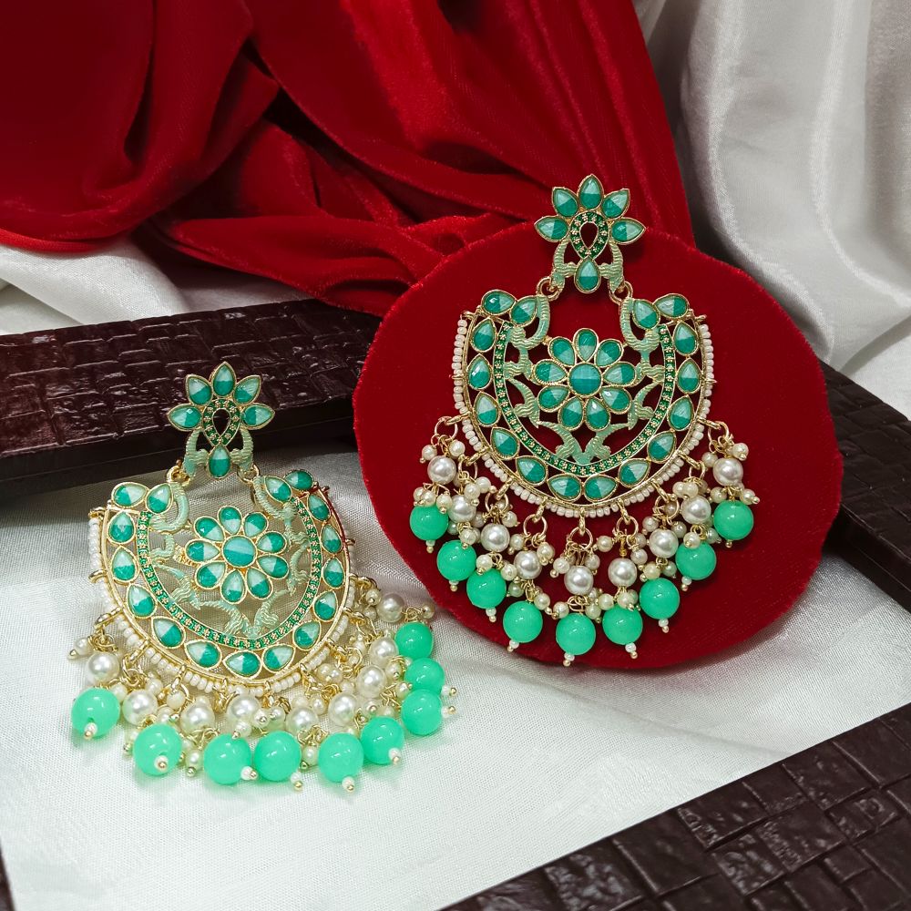 JewelMaze Meenaakri & Beads Gold Plated Dangler Earrings