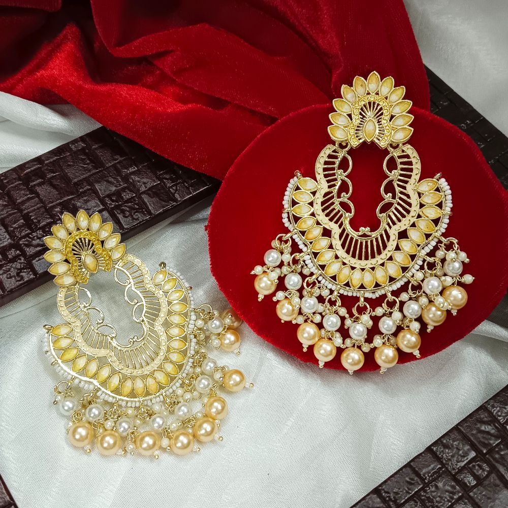 JewelMaze Meenaakri & Beads Gold Plated Dangler Earrings