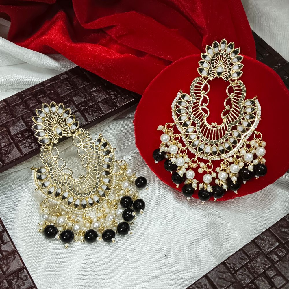 JewelMaze Meenaakri & Beads Gold Plated Dangler Earrings