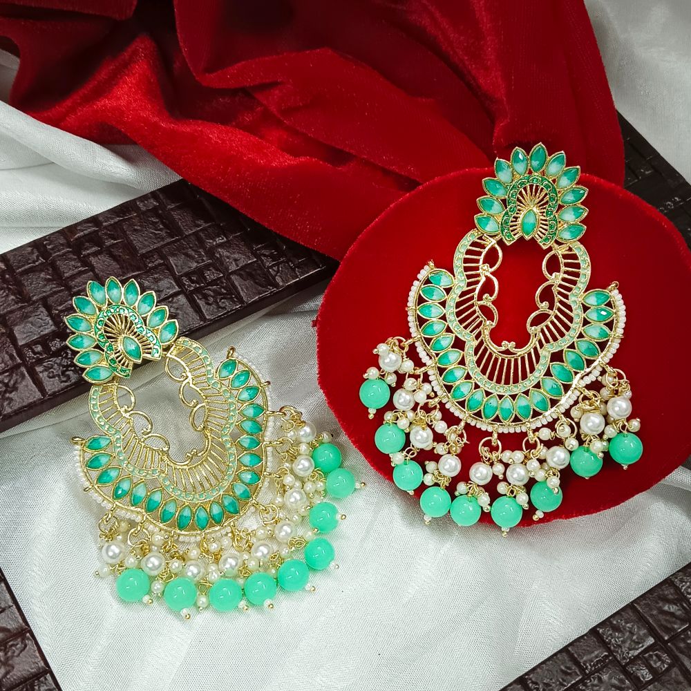 JewelMaze Meenaakri & Beads Gold Plated Dangler Earrings