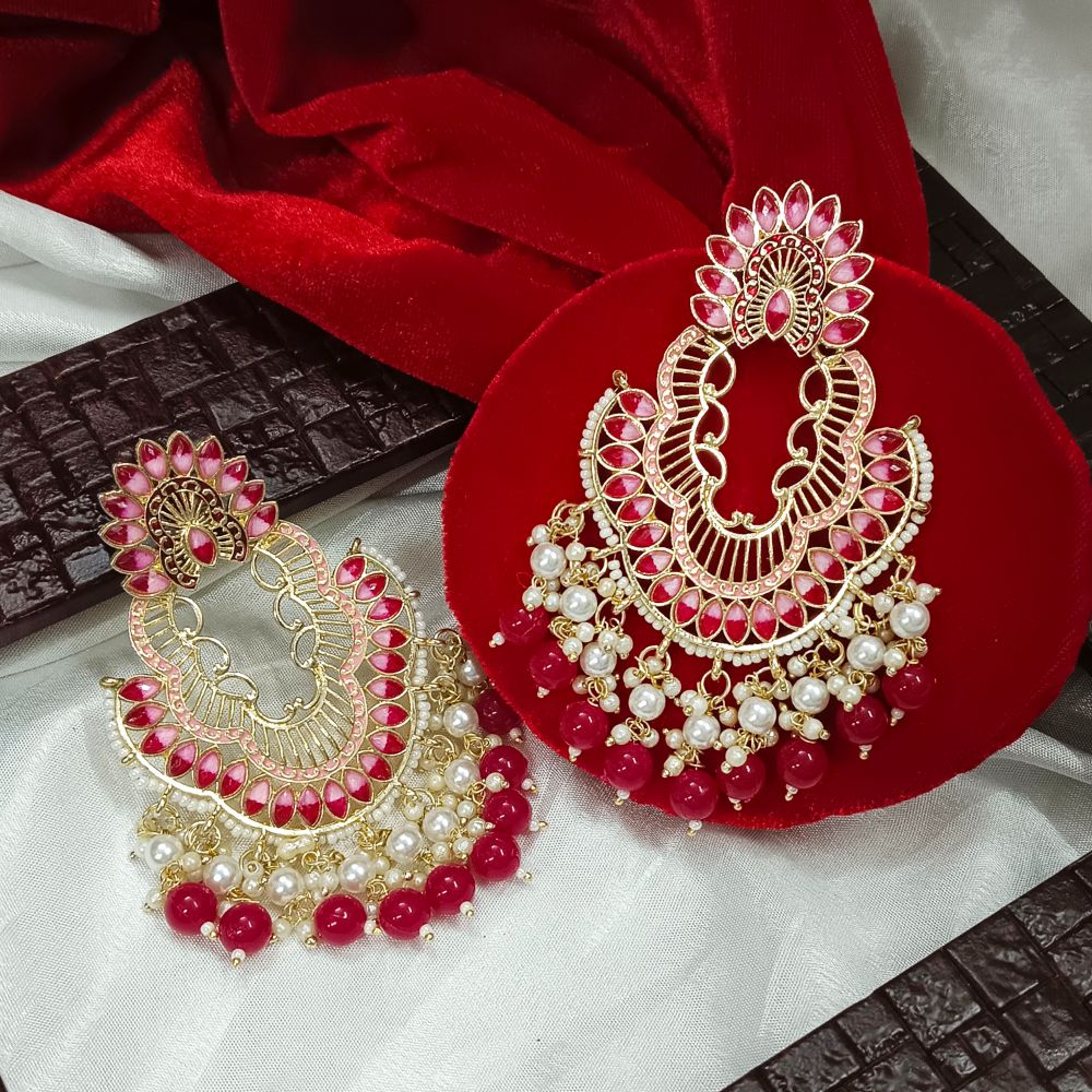 JewelMaze Meenaakri & Beads Gold Plated Dangler Earrings