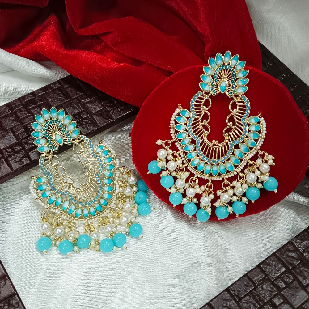 JewelMaze Meenaakri & Beads Gold Plated Dangler Earrings
